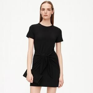 Theory Dukui Rubric Tie-Front Knit Mini Dress Black S $240